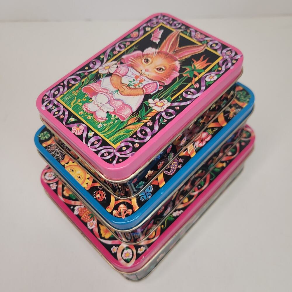 Vintage 90s Bunny Rabbit Nesting Tins 3 Cottagecore Easter Holly Pond Hill